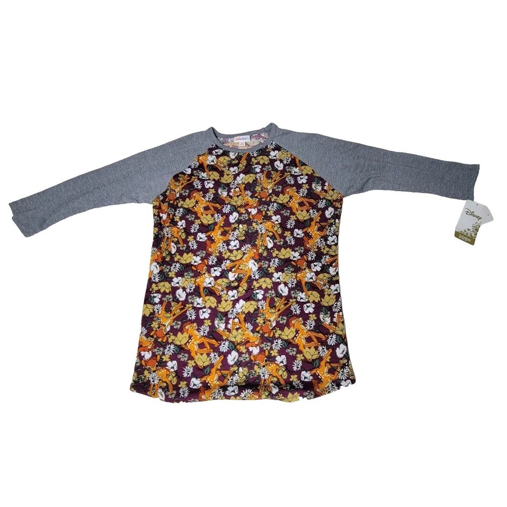 LuLaRoe Disney Womens Long Sleeve Shirt Sz XS Randy Bambi Floral Gray UNICORN
